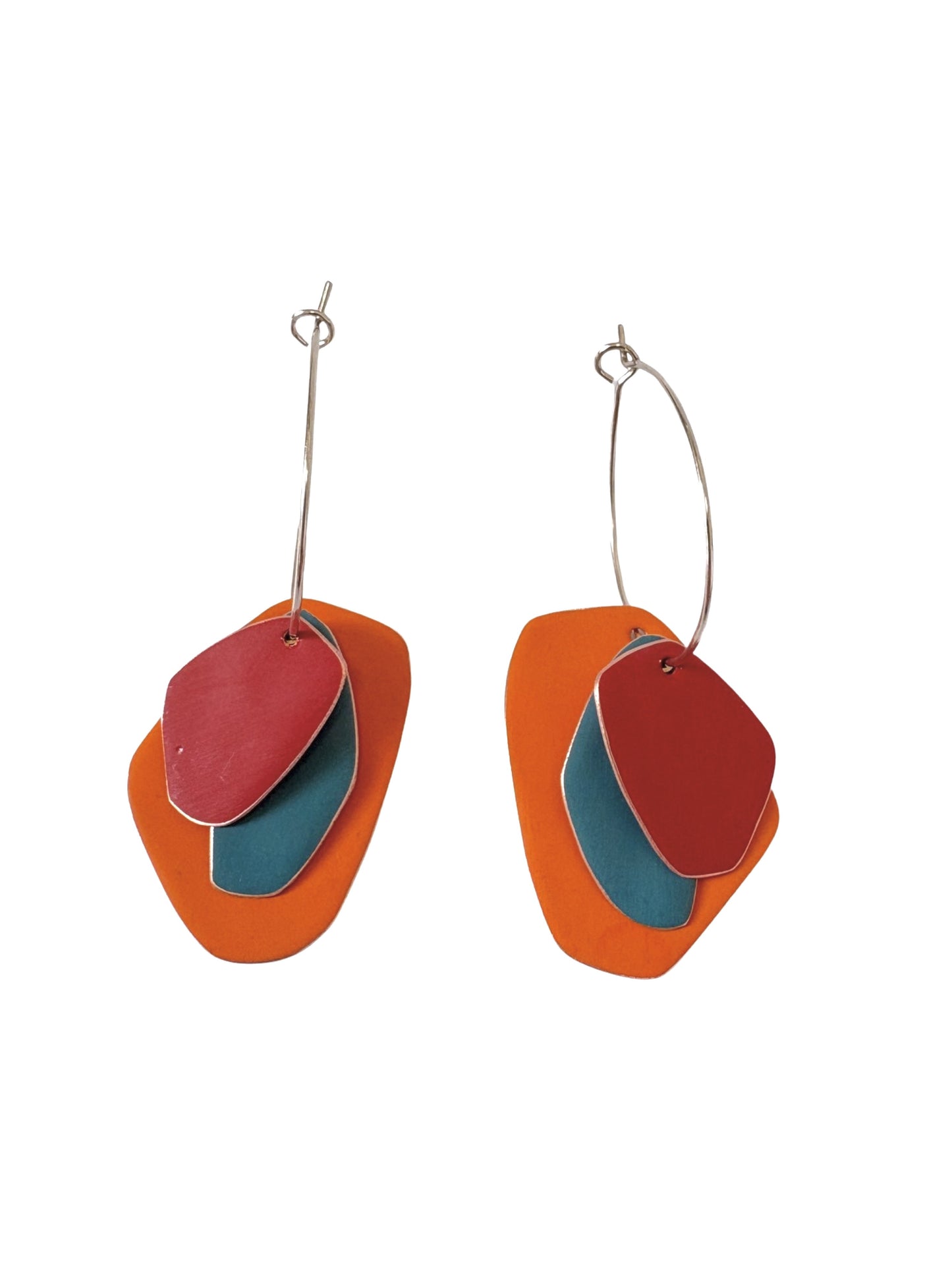 Lou Drop Earrings - Orange, Dark Turquoise, Red