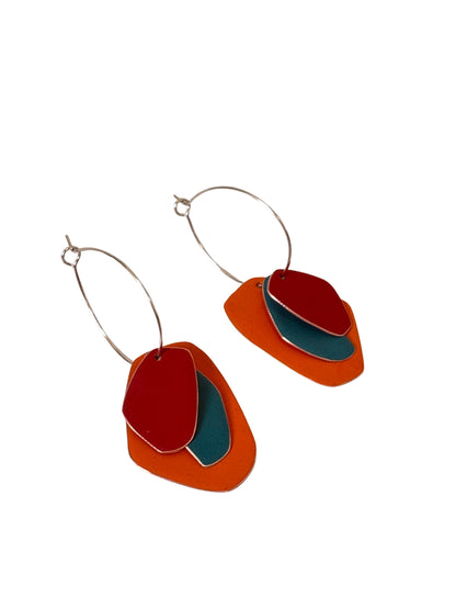 Lou Drop Earrings - Orange, Dark Turquoise, Red