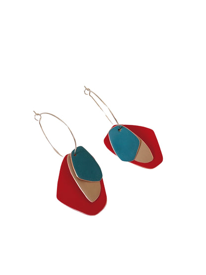 Lou Drop Earrings - Red, Sand, Dark Turquoise