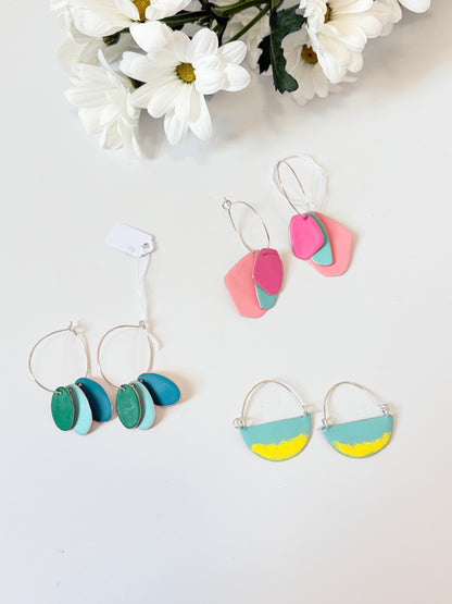 Hoops & Drops Earrings - Neon, Pink, Dark Turquoise