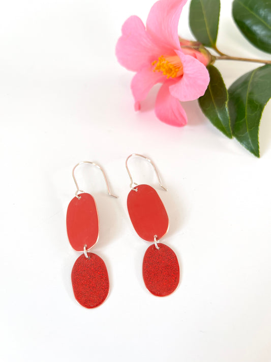 Double Drop Earrings - Red / Red Glitter