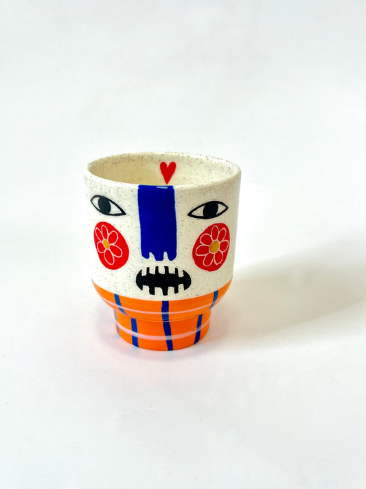 Ceramic Goblet by Studio Soph - Face with Teeth, Orange