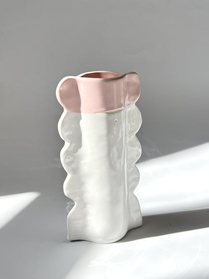 Scalloped Ceramic Vase with Pink Top - by Formantics