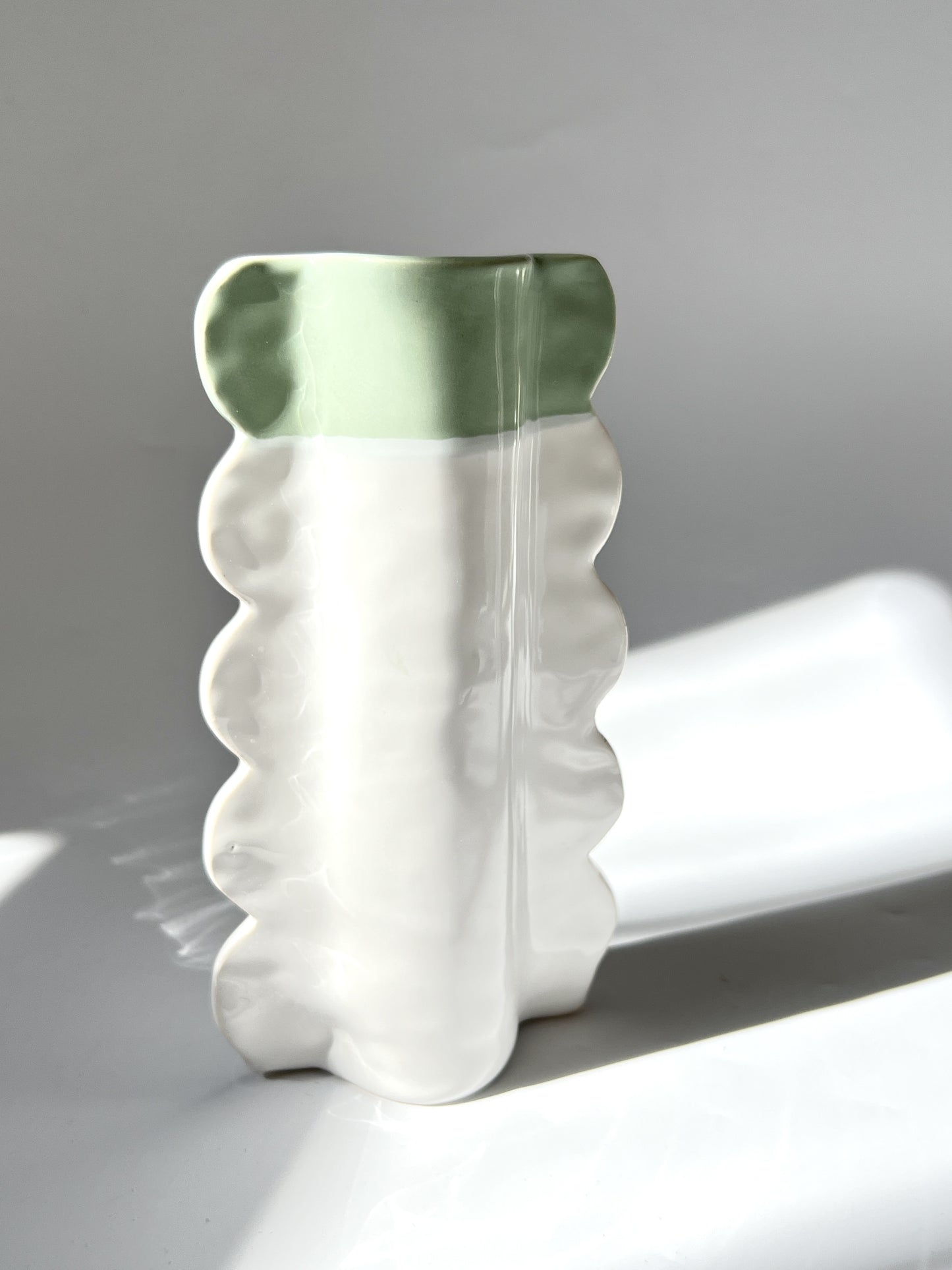 Scalloped Ceramic Vase with Green Top - by Formantics