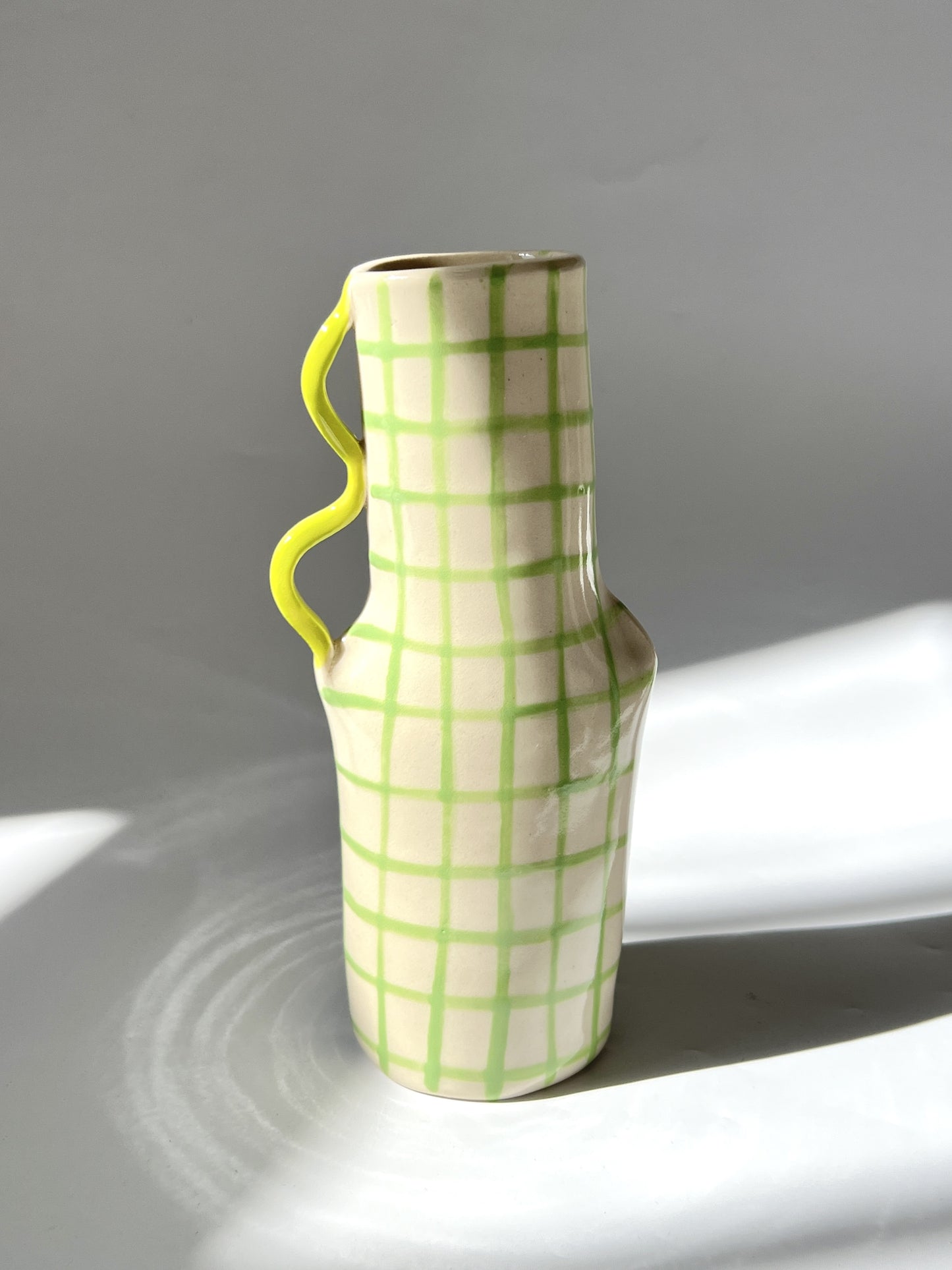 Green Grid Ceramic Vase with Lime Handle - by Formantics