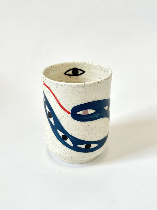 Ceramic Cup by Studio Soph - "Snake Love Eyes" in Blue