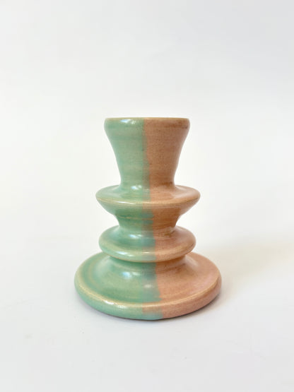 *Exclusive* Two-Toned Ceramic Candlestick - Pink / Aqua