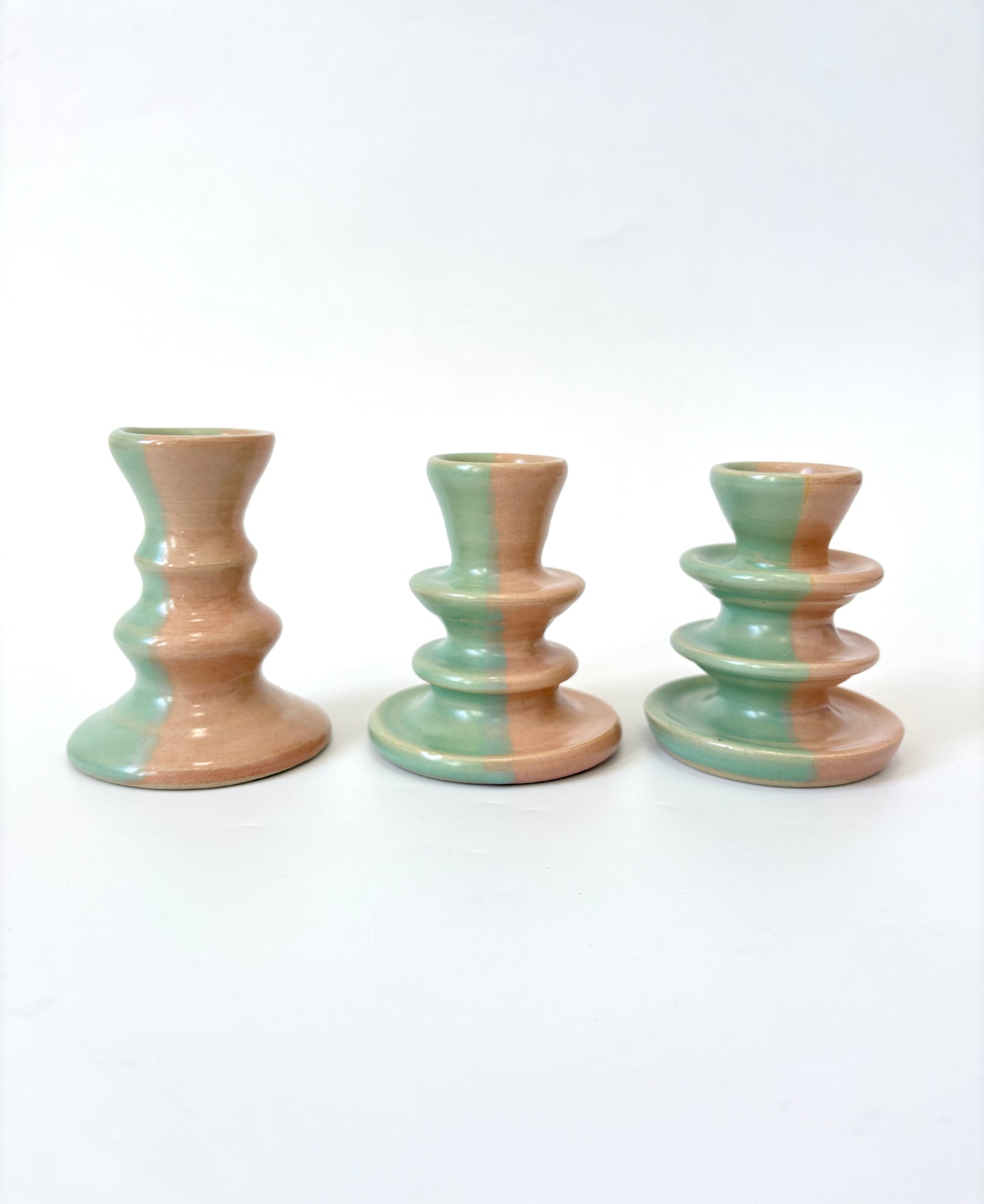 *Exclusive* Two-Toned Ceramic Candlestick - Pink / Aqua