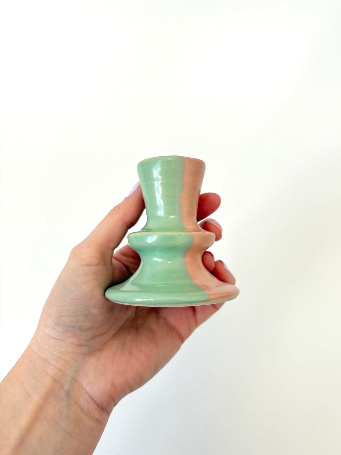 *Exclusive* Two-Toned Ceramic Candlestick - Pink / Aqua