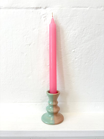 *Exclusive* Two-Toned Ceramic Candlestick - Pink / Aqua