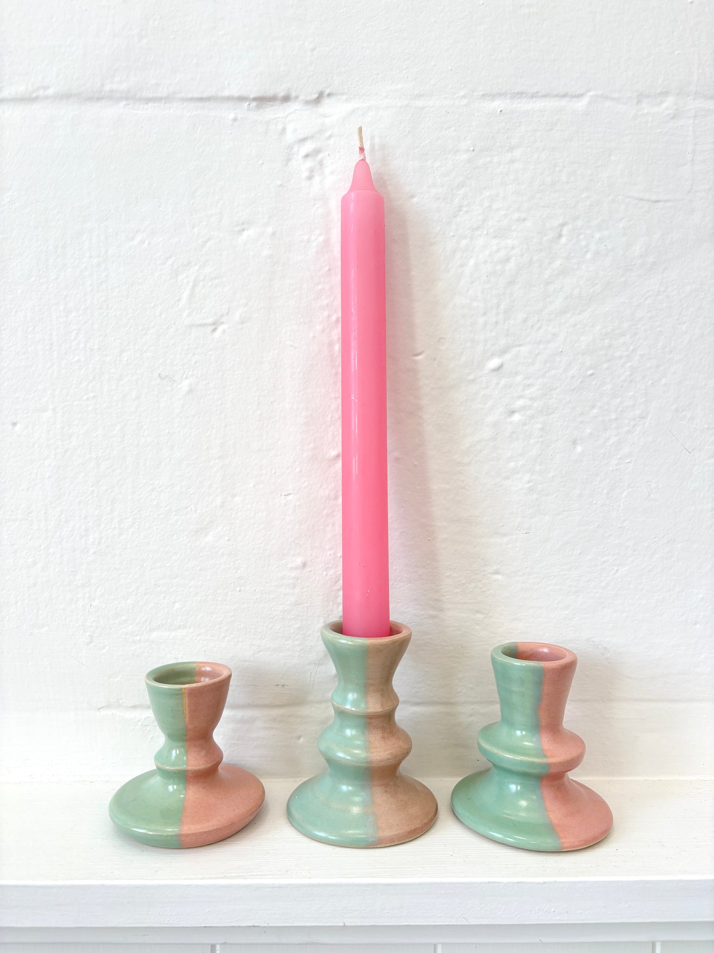 *Exclusive* Two-Toned Ceramic Candlestick - Pink / Aqua