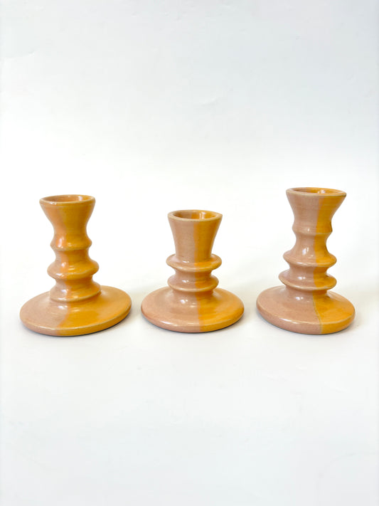 *Exclusive* Two-Toned Ceramic Candlestick - Peach / Pink