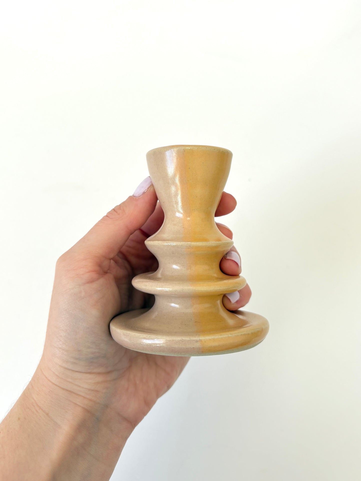 *Exclusive* Two-Toned Ceramic Candlestick - Peach / Pink