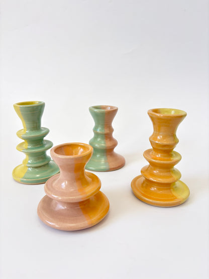 *Exclusive* Two-Toned Ceramic Candlestick - Peach / Pink