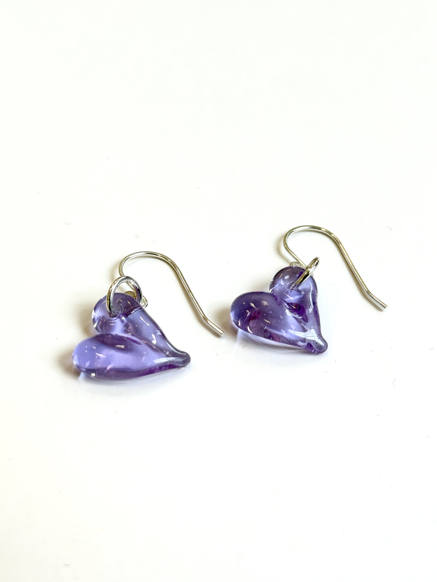Glass Heart Hook Earrings - Lilac