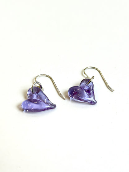 Glass Heart Hook Earrings - Lilac