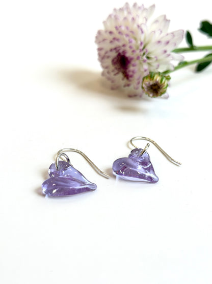 Glass Heart Hook Earrings - Lilac