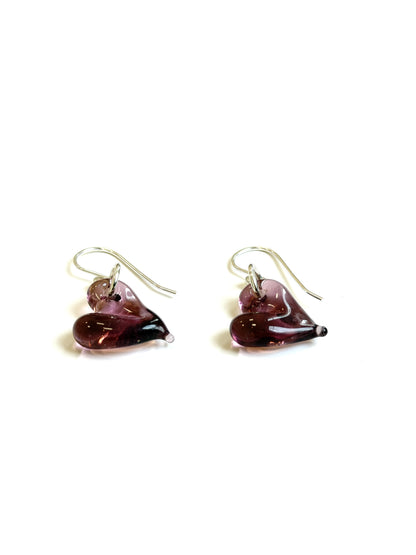Glass Heart Hook Earrings - Aubergine