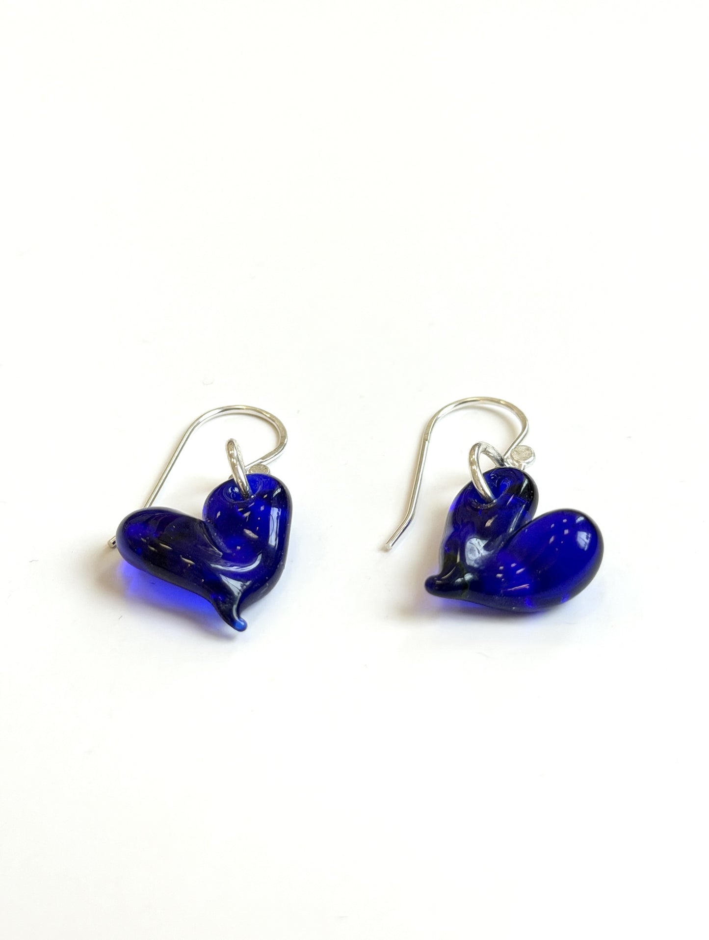 Glass Heart Hook Earrings - Cobalt