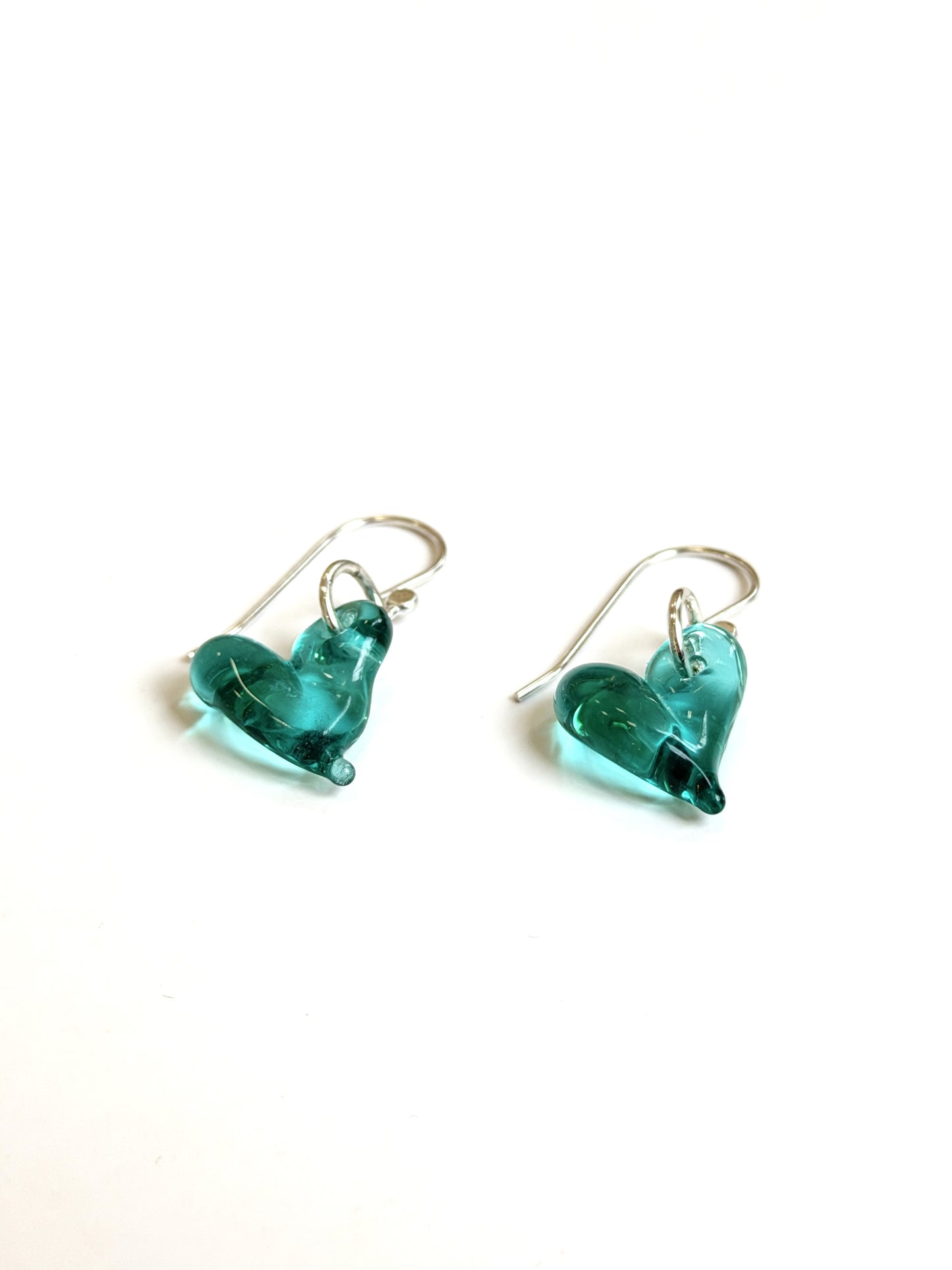 Glass Heart Hook Earrings - Teal
