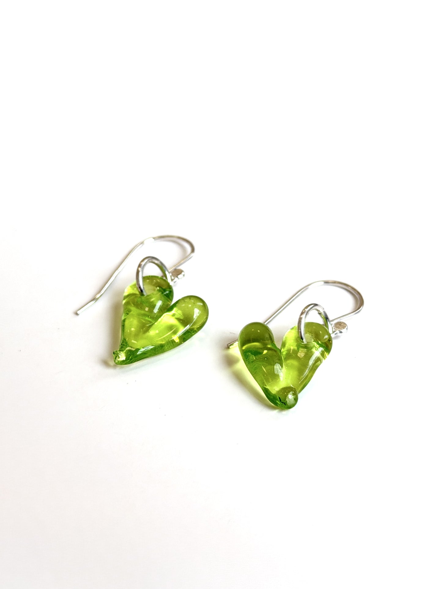 Glass Heart Hook Earrings - Peridot