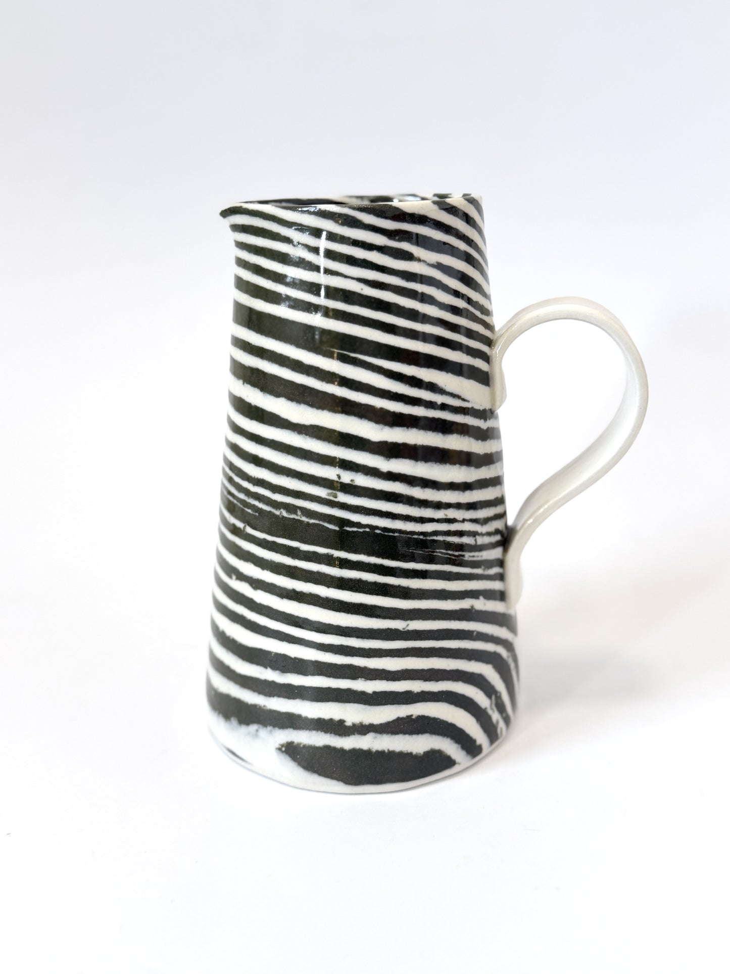 Ceramic Nerikomi Jug - Large - Dark Green Stripe