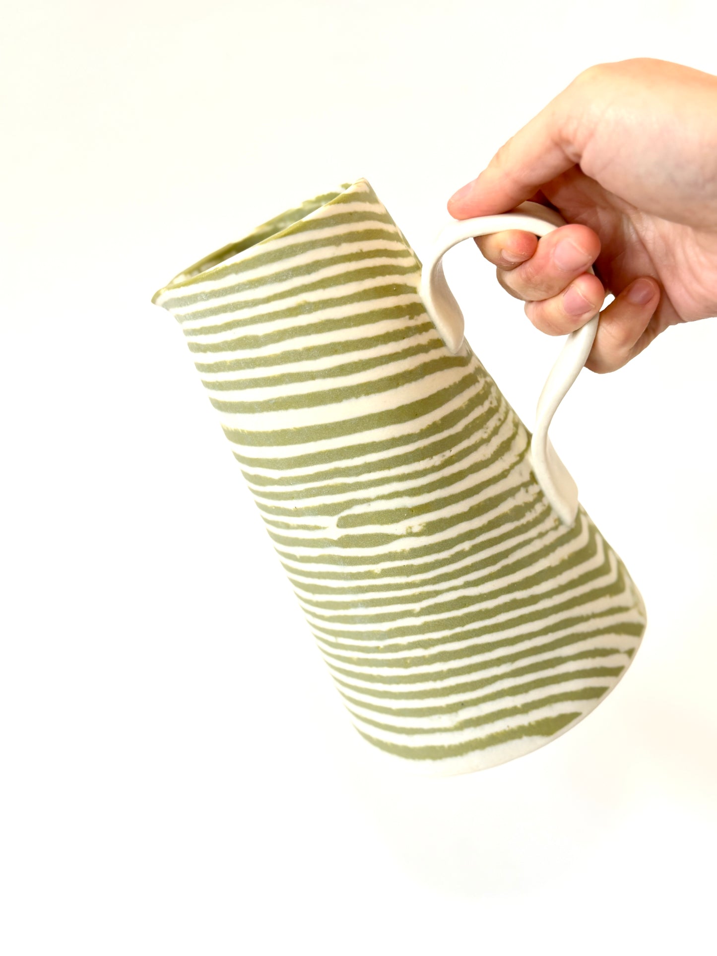Ceramic Nerikomi Jug - Large - Light Green Stripe