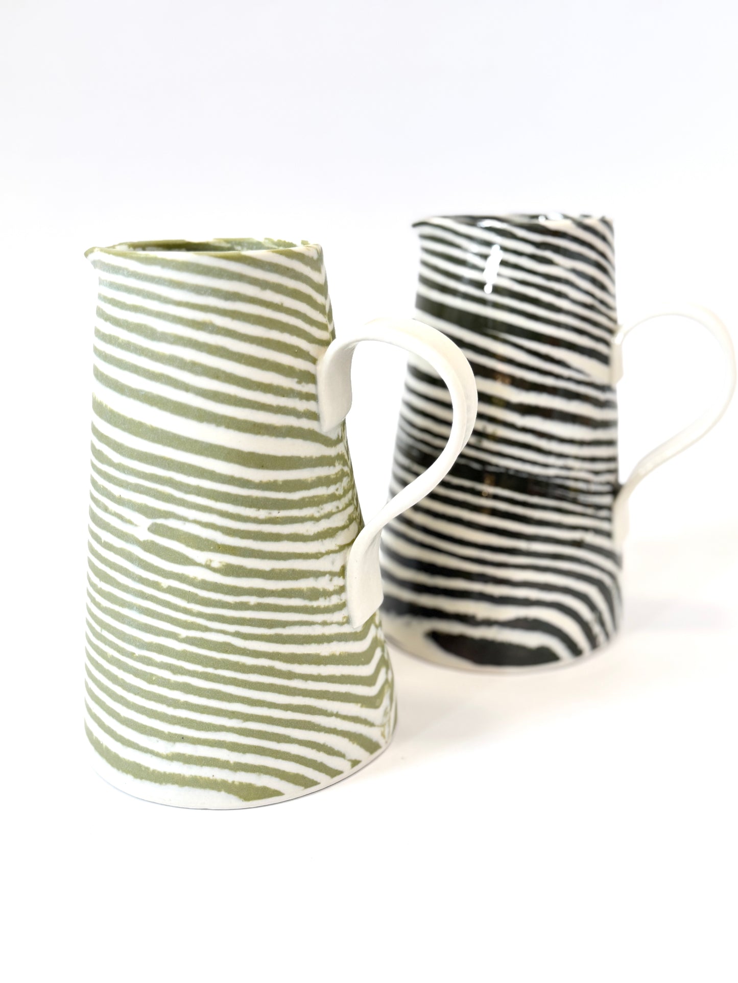 Ceramic Nerikomi Jug - Large - Light Green Stripe