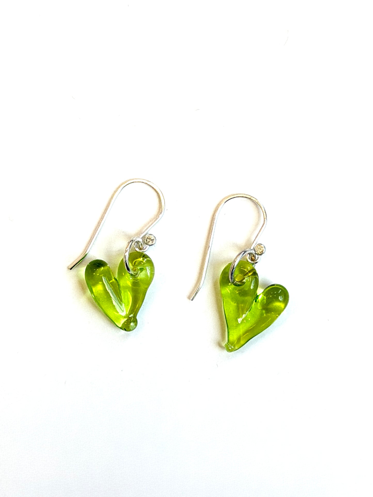 Glass Heart Hook Earrings - Peridot