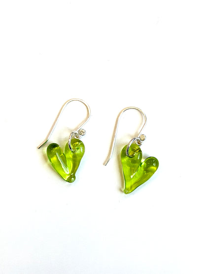 Glass Heart Hook Earrings - Peridot