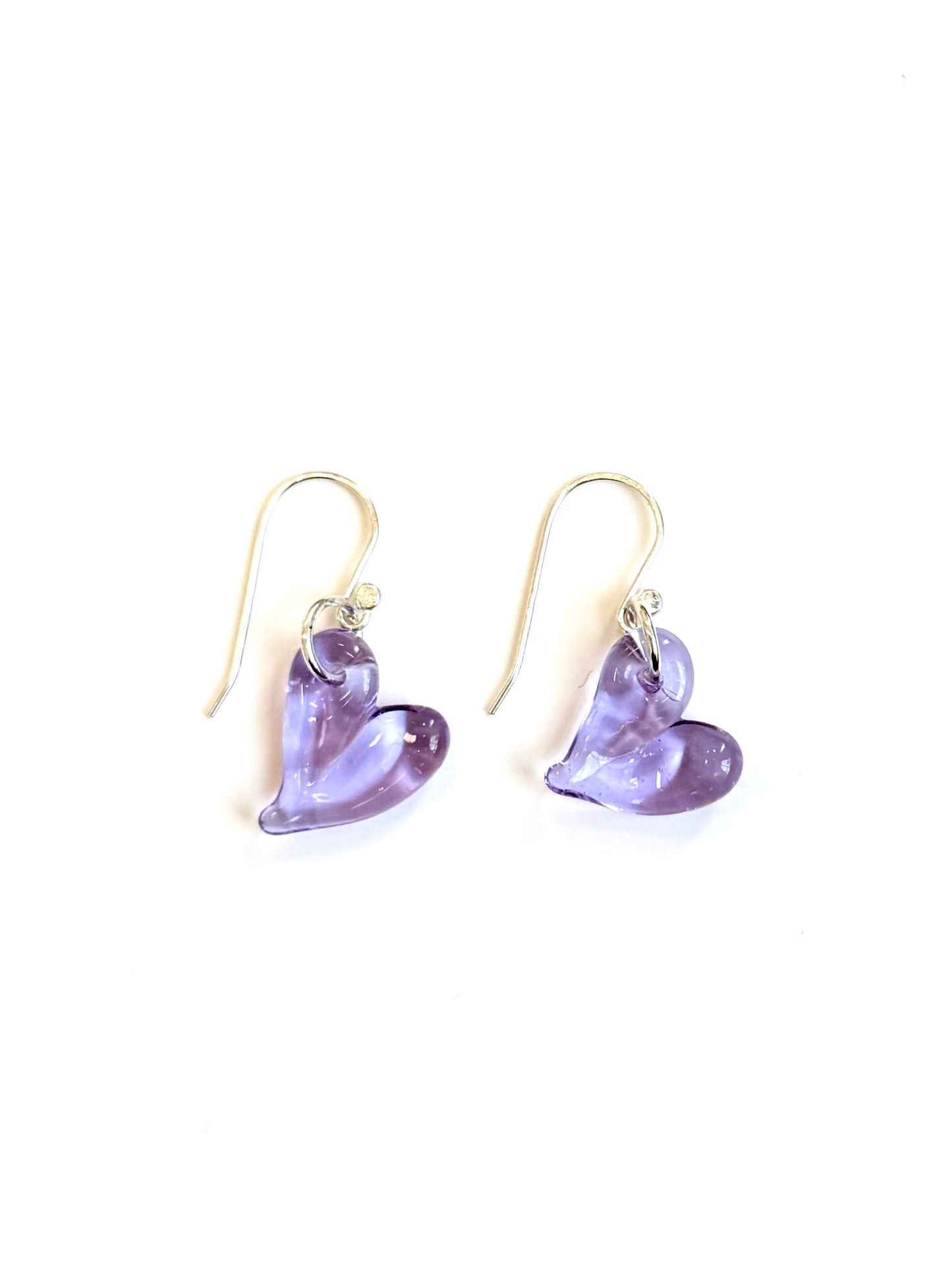 Glass Heart Hook Earrings - Lilac