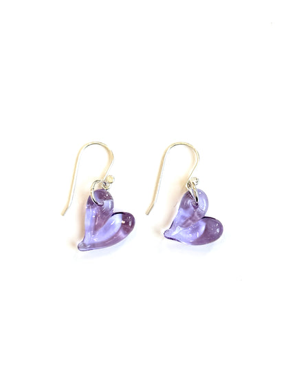 Glass Heart Hook Earrings - Lilac