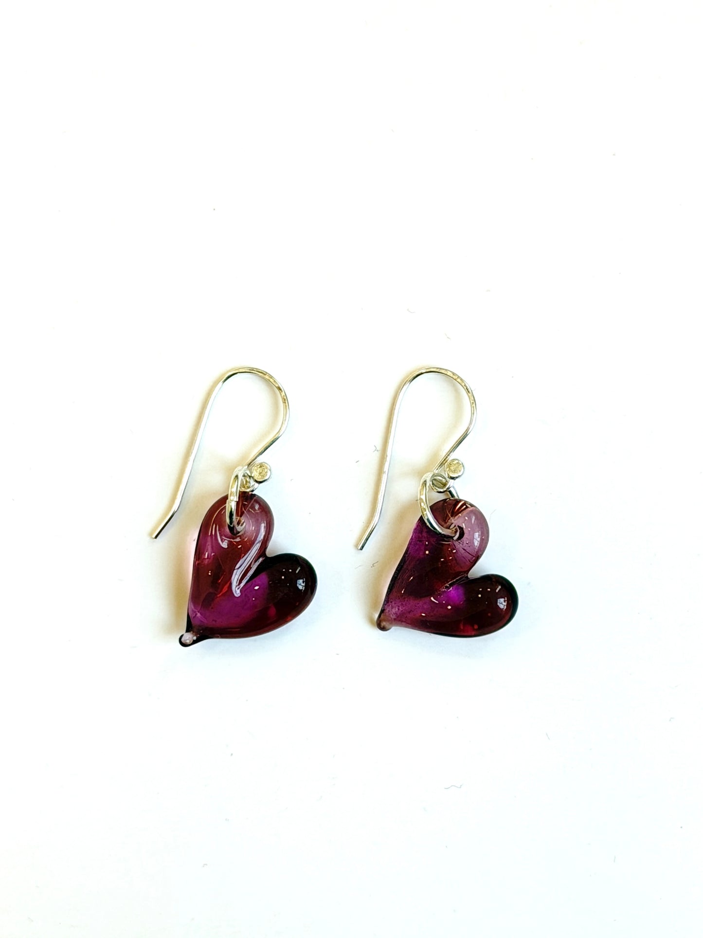 Glass Heart Hook Earrings - Aubergine