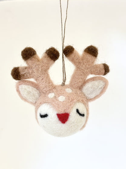 Pink Reindeer Head Decoration - Rudolph