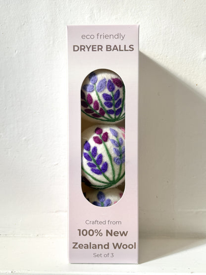 Floral NZ Wool Dryer Balls - set of 3