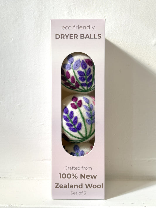 Floral NZ Wool Dryer Balls - set of 3