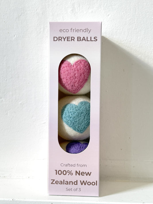 Hearts NZ Wool Dryer Balls -  set of 3