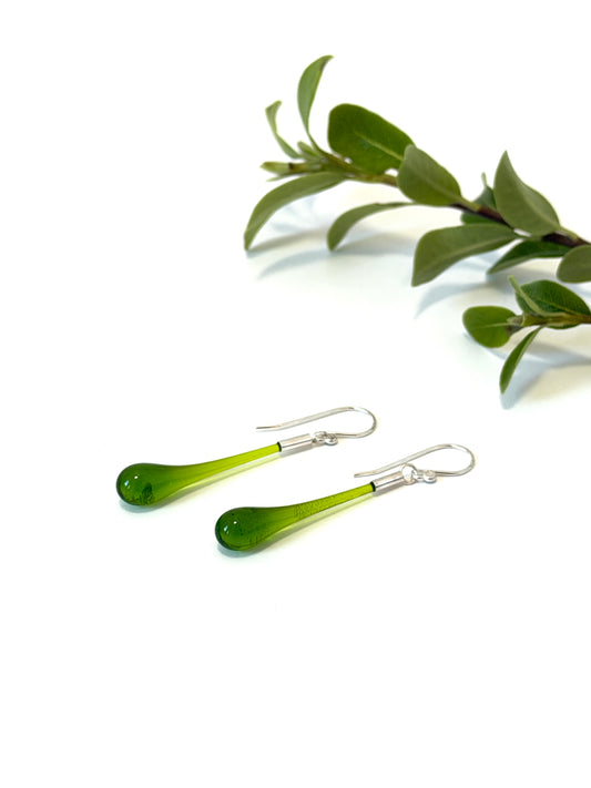 Glass Teardrop Earrings - Grass Green