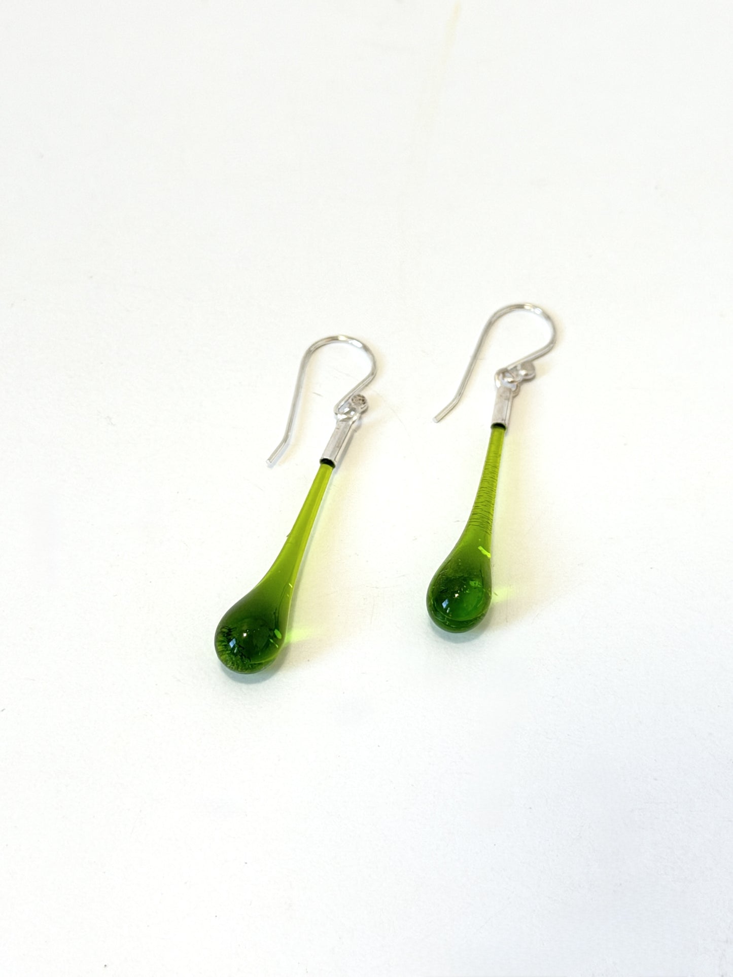 Glass Teardrop Earrings - Grass Green