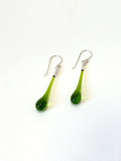 Glass Teardrop Earrings - Grass Green