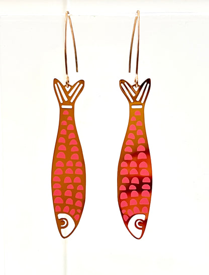 Midi Fishy Earrings in Rose Gold & Pink