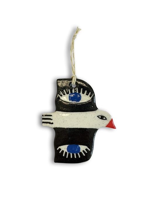 White, Black & Eyes Ceramic Bird Decoration by Studio Soph