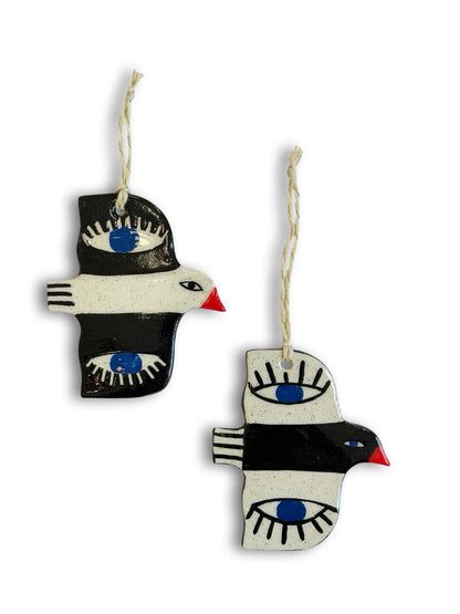 White, Black & Eyes Ceramic Bird Decoration by Studio Soph