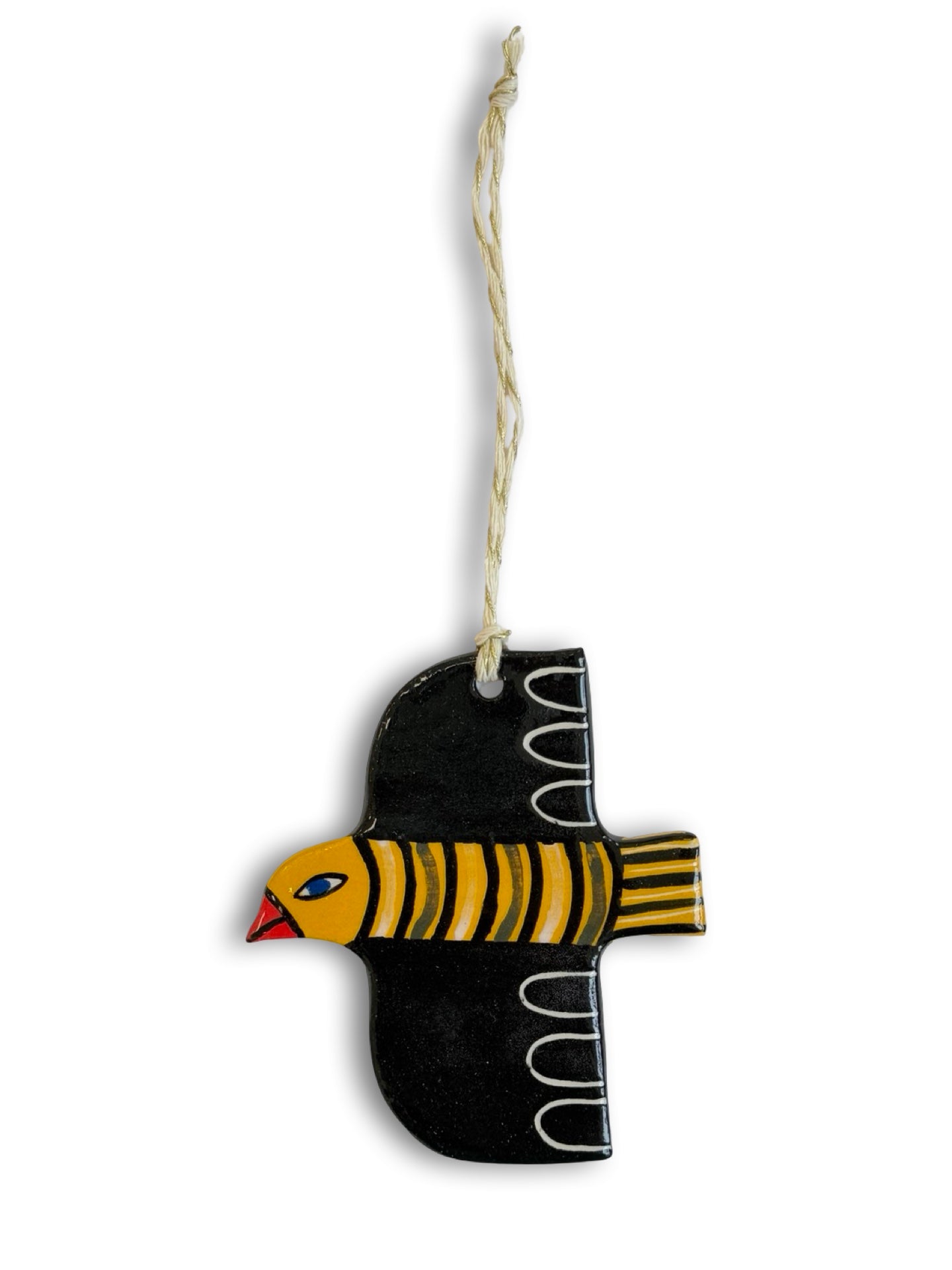 Yellow, Black Stripe & Scallop Ceramic Bird Decoration by Studio Soph