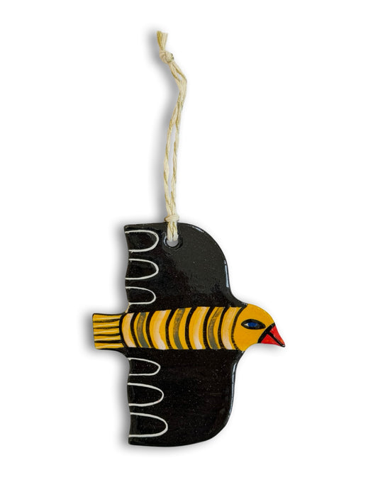Yellow, Black Stripe & Scallop Ceramic Bird Decoration by Studio Soph