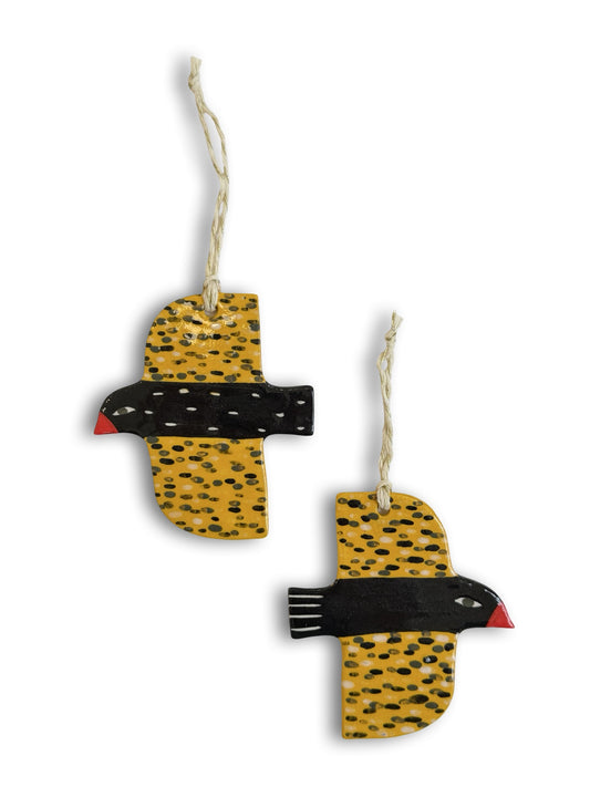 Black, Yellow & Dash Ceramic Bird Decoration by Studio Soph