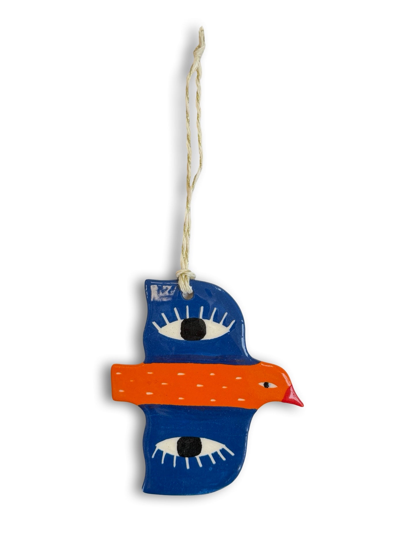 Orange, Dark Blue & Eyes Ceramic Bird Decoration by Studio Soph