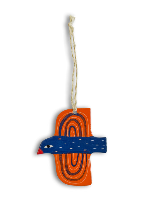 Dark Blue, Orange & Arch Ceramic Bird Decoration by Studio Soph