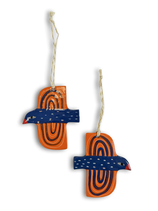 Dark Blue, Orange & Arch Ceramic Bird Decoration by Studio Soph