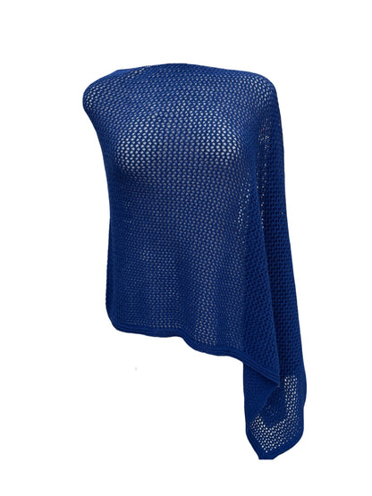Cotton Merino Mesh Poncho / Cobalt Blue
